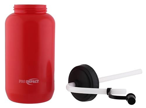 Pro Impact Red Squeezable Water Bottle 35.5 oz with Bendable Long Straw - BPA Free