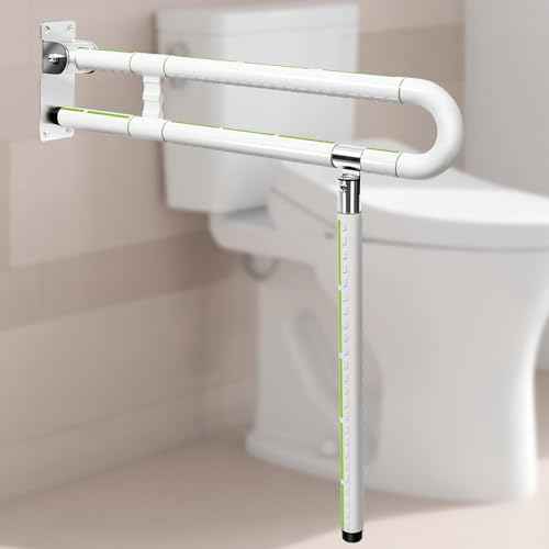29.5 Inch Toilet Grab Bar - CALEPTONG Foldable Toilet Safety Rails for Seniors, Flip-Up Handicap Grab Bars with Anti-Slip Texture Grip for Elderly, Pregnant, Disable, Injury