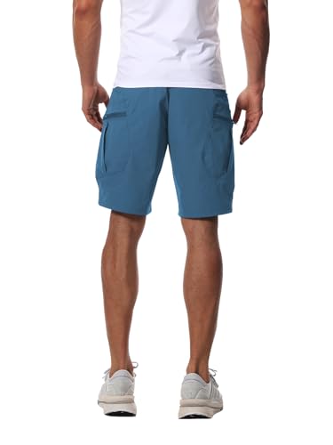 Autwitua Men's 9" Blue Cargo Shorts Lightweight Hiking Shorts with Pockets - No Belt, Size 34