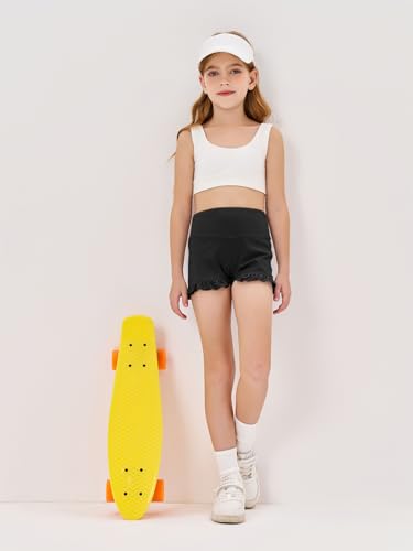 High Waisted Ruffle Shorts for Girls - 7-8 Years, Black