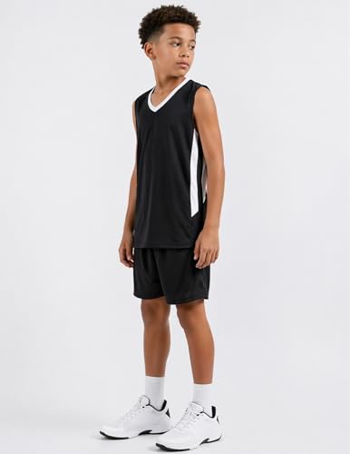 Reversible Boys Basketball Jerseys - Mesh Sleeveless Shirts, Medium Black/White