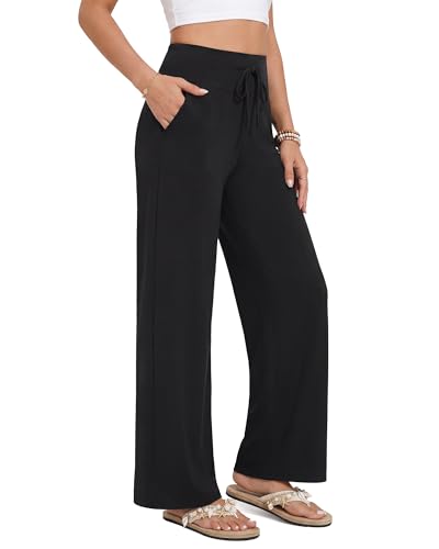 Women’s Wide Leg Black Capri Pants - Summer High Waisted Drawstring, Size Small