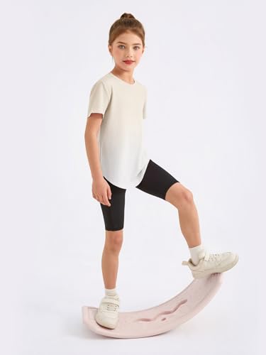 Girls Gradient Athletic Shirt - Short Sleeve Quick Dry Tee, Beige, 7-8 Years