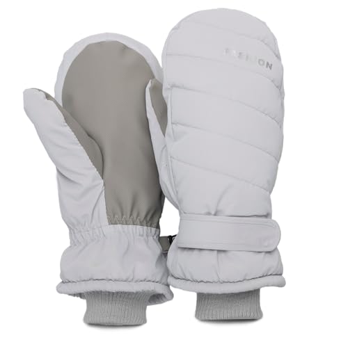 Waterproof Winter Ski Mittens for Men & Women - Light Grey, Medium
