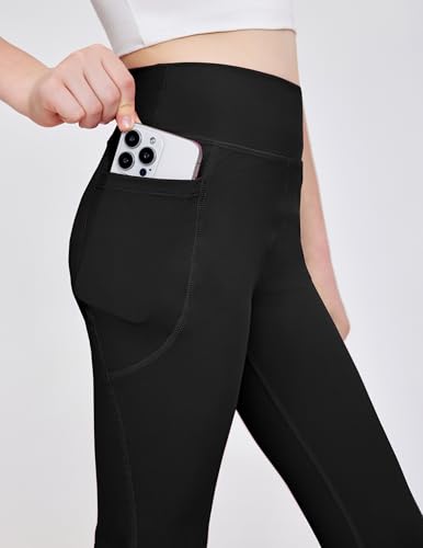 Arshiner Girls High Waist Yoga Leggings with Pockets - Black, Ages 13-14
