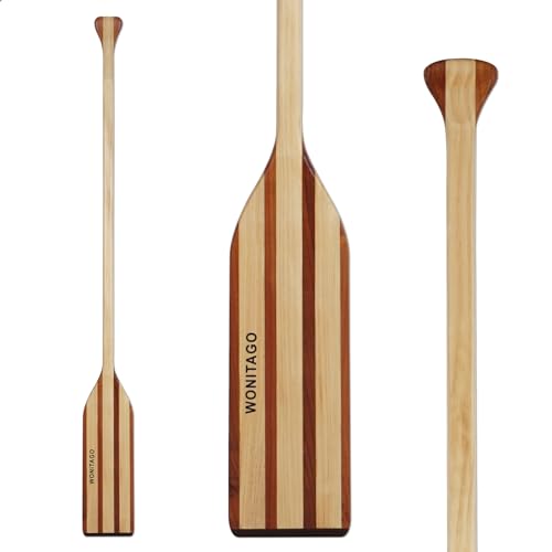 Wooden Canoe Paddle with Anti-Collision Edge, Ergonomic Grip - Splicing Color, 146 cm
