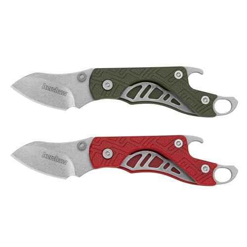 Kershaw Cinder 2 Pack, Red & Olive Handles, Perfect Keychain Pocket Knife, Lightweight for Keys, Carabiners, and More