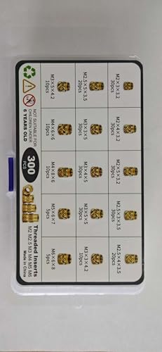 ELCJDZYO 300Pcs Threaded Inserts M2 M2.5 M3 M4 M5 M6 Brass Heat Set Insert for Plastic and 3D Printing Components