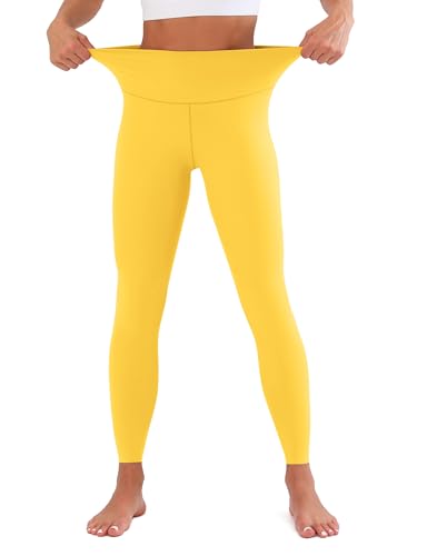 High Waisted Leggings with Pockets for Women - Full Length Yellow