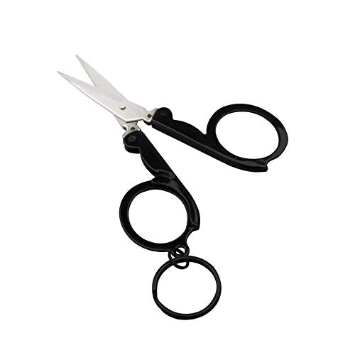 AceCamp Munkees Mini Folding Scissors Keychain – Stainless Steel, Black Handle, 2in Folded