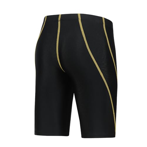 Boys Swim Jammers - Youth Swimming Trunks UPF50+ - Large Yellow Line
