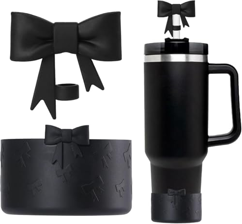 Silicone Protective Boot for Water Bottles - Black Bow and Straw Topper