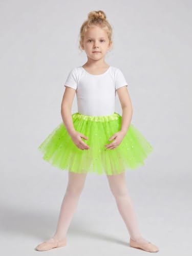Girls Tutu Skirt - 3 Layer Tulle Ballet Costume - Lime Green Stars