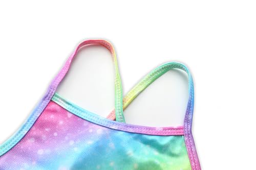 Girls Sparkle One Piece Swimsuit - Adjustable Strap, Rainbow-Pink, 5-6 Years