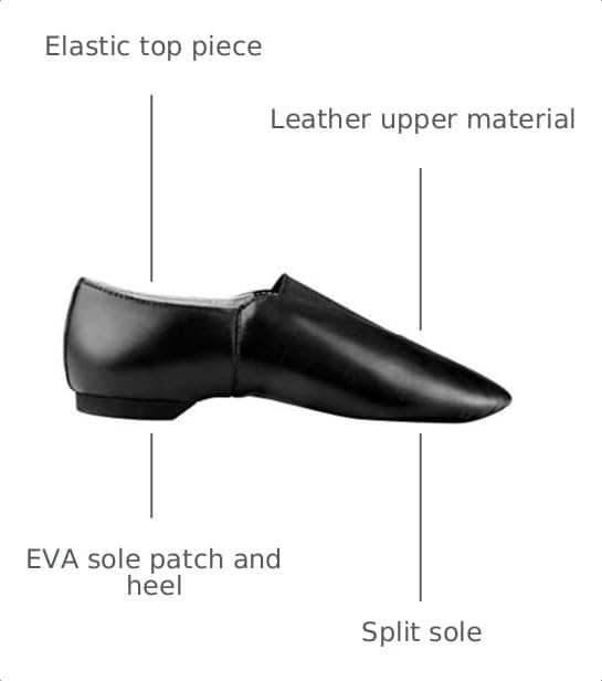 Linodes Leather Toddler & Kids Jazz Slip-On Shoes Black, Elastic Top - 3 Little Kid