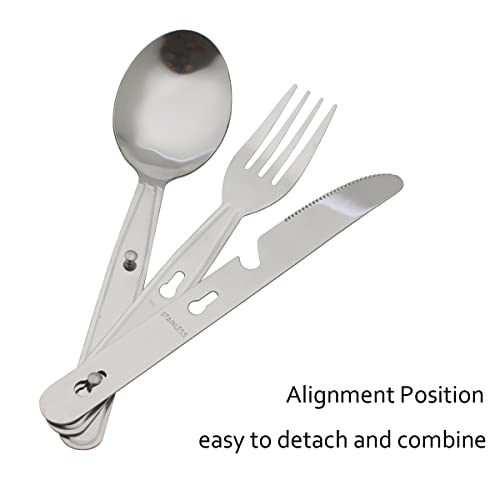 MCEUS 4-Pack 4-in-1 Camping Utensils Set Portable Stainless Steel Flatware for Travel & Outdoor Activities