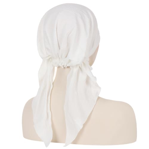 Pre-Tied Chemo Headscarf for Women - Soft Slip-On Turban Cap - White