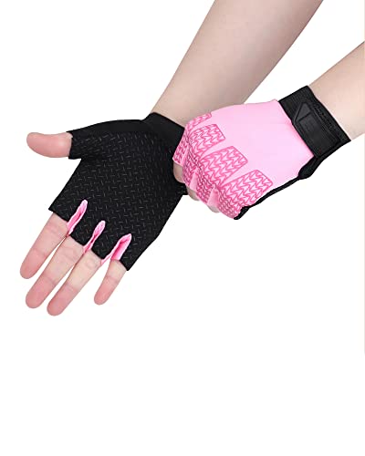 Kids Half Finger Sports Gloves - Non-Slip Gel Grip - Pink