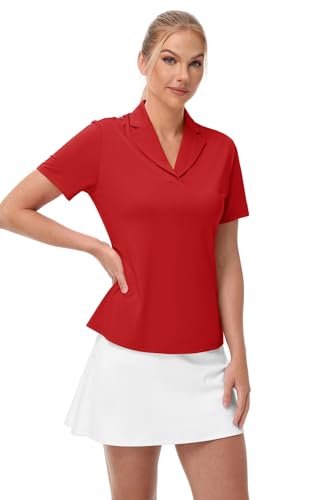 Women's Golf Polo Shirt - UPF 50 Short Sleeve V-Neck Quick Dry