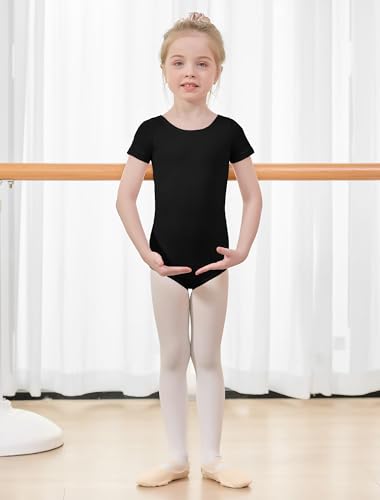 Girls Cotton Ballet Leotard Toddler Gymnastics Short Sleeve 12-14 Years - Black