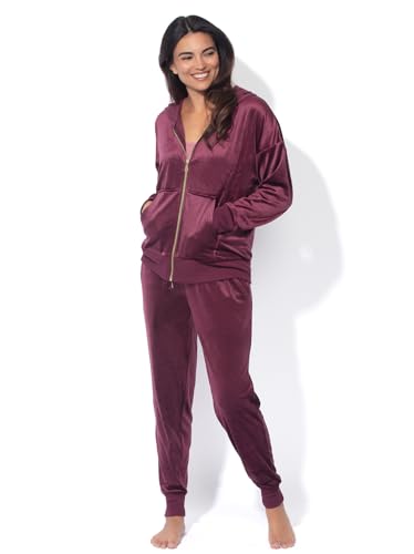 Felina Womens Velour Zip Hoodie & Jogger Set Large Fig Lounge Tracksuit