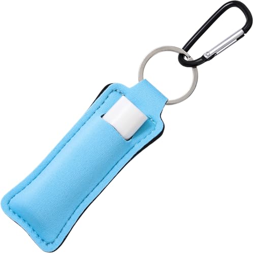 Neoprene Lip Balm Holder Keychain with Metal Clip - Blue