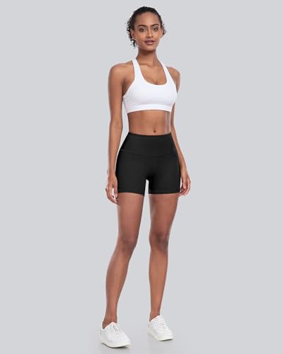 High Waisted Biker Yoga Shorts for Women - Medium - Black