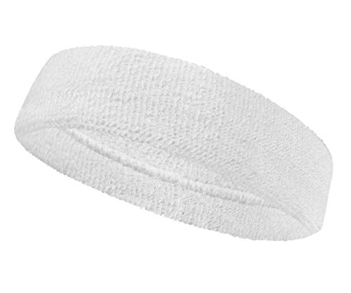 Cotton Terry Athletic Sports Sweat Headband - White, One Size