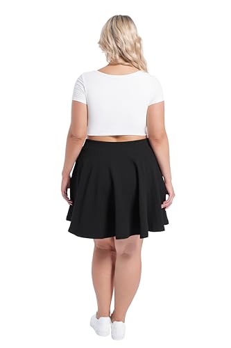 SEKINO Women's Plus Size Black Stretch Flared Pleated Skirt with Pockets 3X
