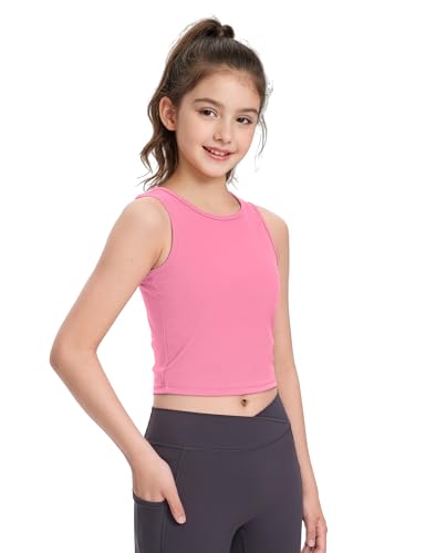 Girls Athletic Tank Top - Sleeveless Basic Dance Crop - 12 Years / Pink