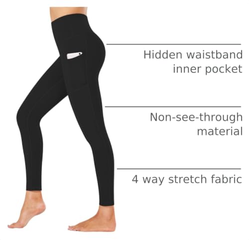 Fengbay High Waist Yoga Pants with Pockets - Tummy Control Workout Leggings Black Medium