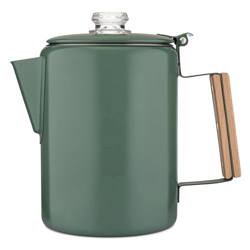 COLETTI Bozeman Color Series Percolator Coffee Pot Camp Green 9 Cup - No Aluminum or Plastic