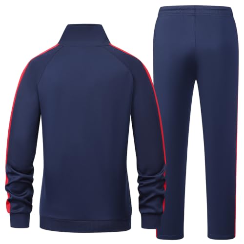 Women's Blue Red Large Long Sleeve Athletic Tracksuit Set - Full Zip Sweatsuit for Women