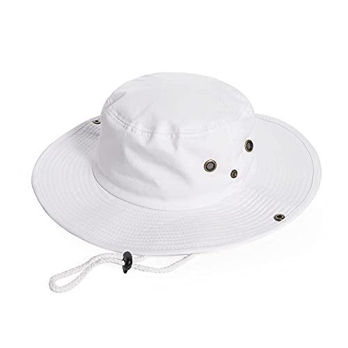 Cotton Sun Hat for Men & Women - Wide Brim Boonie Bucket Hat - Large/X-Large - White