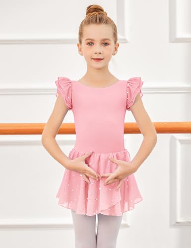 Ballet Dance Dress for Girls - Ruffle Sleeve Tutu Leotard - Ballet Pink, 4-5 Years