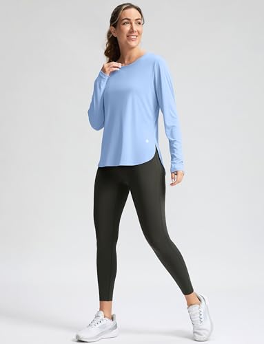 Women's UPF 50+ Long Sleeve Sun Shirt - Haze Blue, Medium, Workout & Hiking