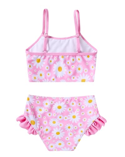 Mermaid Bikini Set for Little Girls - Ruffle 2 Piece Swimsuit, Daisy Floral - 6-7 Years