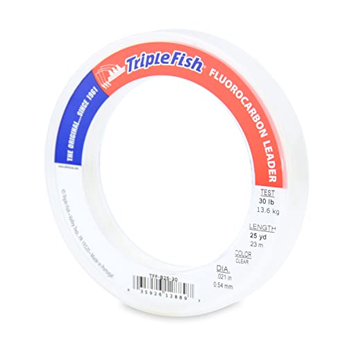 Triple Fish 30 lb Fluorocarbon Leader - Clear, 25 Yd, Heavy-Duty, Abrasion-Resistant