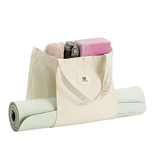 Canvas Tote Bag with Yoga Mat Carrier - Beige