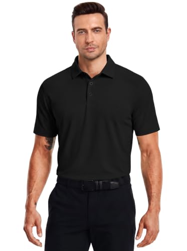 PEGENO Mens Short Sleeve Golf Polo Shirt XX-Large Black Moisture-Wicking Athletic Casual