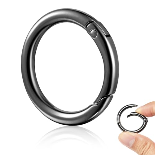10pcs 1-Inch Round Carabiner Keychain Clips - Gun Black Metal Spring O Rings
