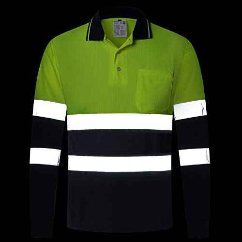 ANSI Class 2 Hi Vis Shirts Yellow Navy Long Sleeve Reflective Polo Shirt Safety Work Shirt for Construction Men and Women