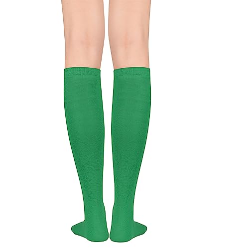 Long Knee High Socks for Women - Mixed Striped Tube Socks - Red & Green