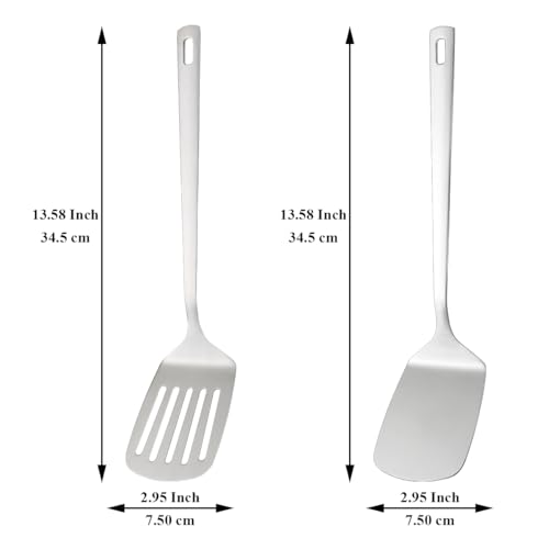Kyraton Stainless Steel Spatulas Set, Silver Slotted Turner, Solid