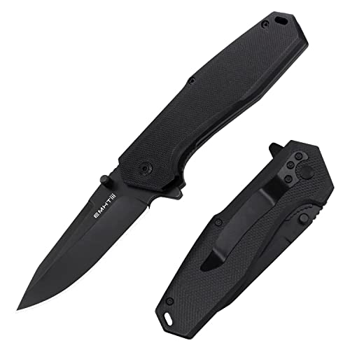 EDC Pocket Folding Knife - 3.54" Stainless Steel Black Blade, G10 Scales Liner Lock, Men Women Camping Knives with Clip EMH03