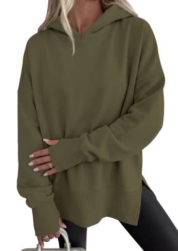 PrettyGarden Women's Oversized Hoodies with Side Slits - Army Green, Medium