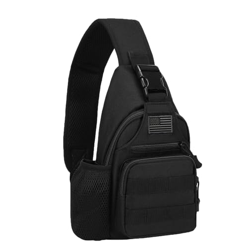 ZHIERNA Black Tactical Sling Bag for Men with MOLLE System - Crossbody Backpack