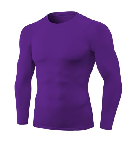 Men's Compression Long Sleeve Athletic Shirt - Cool Dry Purple, Large