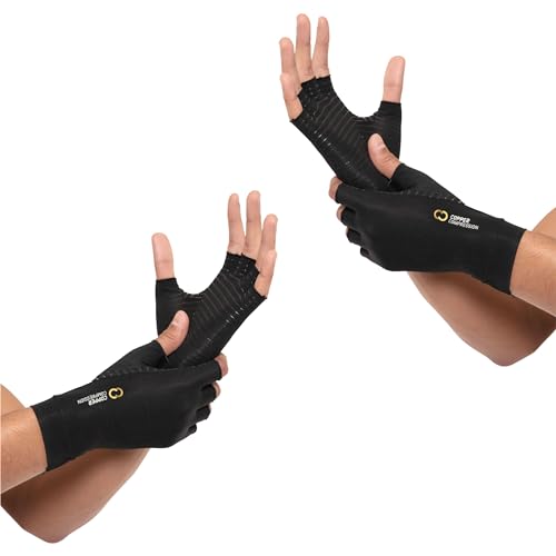 Copper Compression Arthritis Gloves - Medium (2 Pairs) Black | Support & Pain Relief for Men & Women