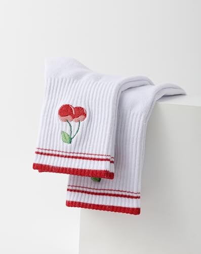 Yawlsow Pilates Grip Socks for Women, Cute Embroidered Yoga Grippy